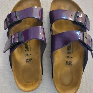 Birkenstock Arizona Birko-Flor Patent Acai Purple Sandal size 39